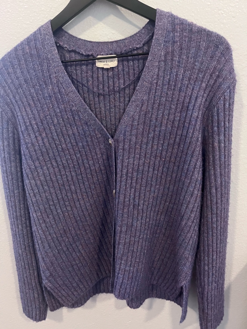 Thread & Supply Violet Rib-Knit V-Neck Sweater